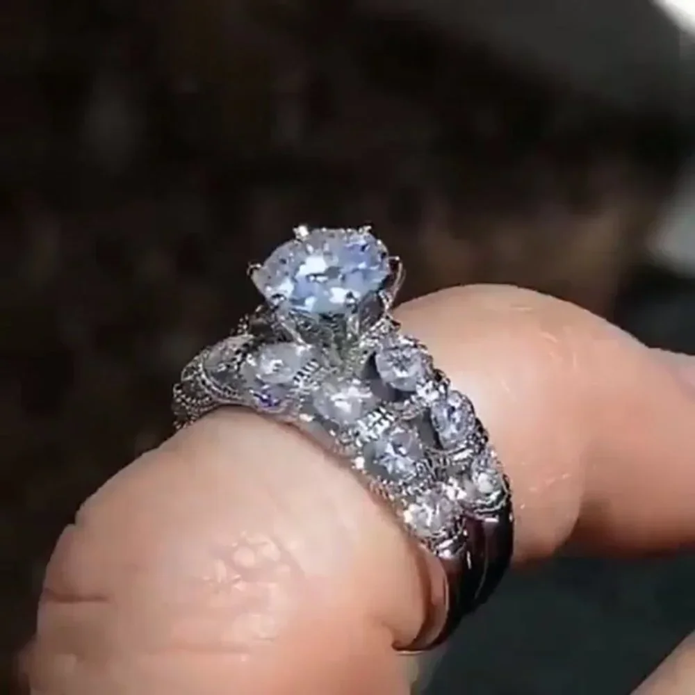 🔥 Shiny Zircon Full Around Luxury Silver Beautiful Wedding Ring Women, P…